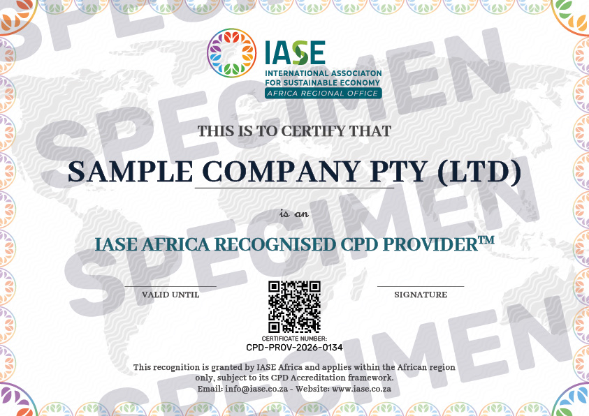IASE Africa Resognised CPD Provider Certificate SPECIMEN